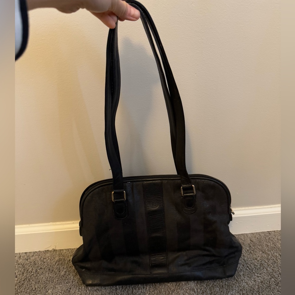 Vintage Fendi Pequin Black Striped Dome Shoulder Bag